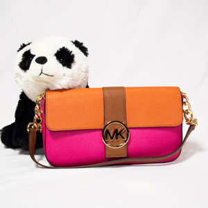 Pink, orange, tan Michael Kors clutch